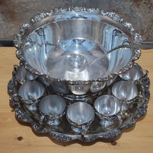 VTG Poole Silver Plate Punch Bowl Set 15 Pcs EPCA 426